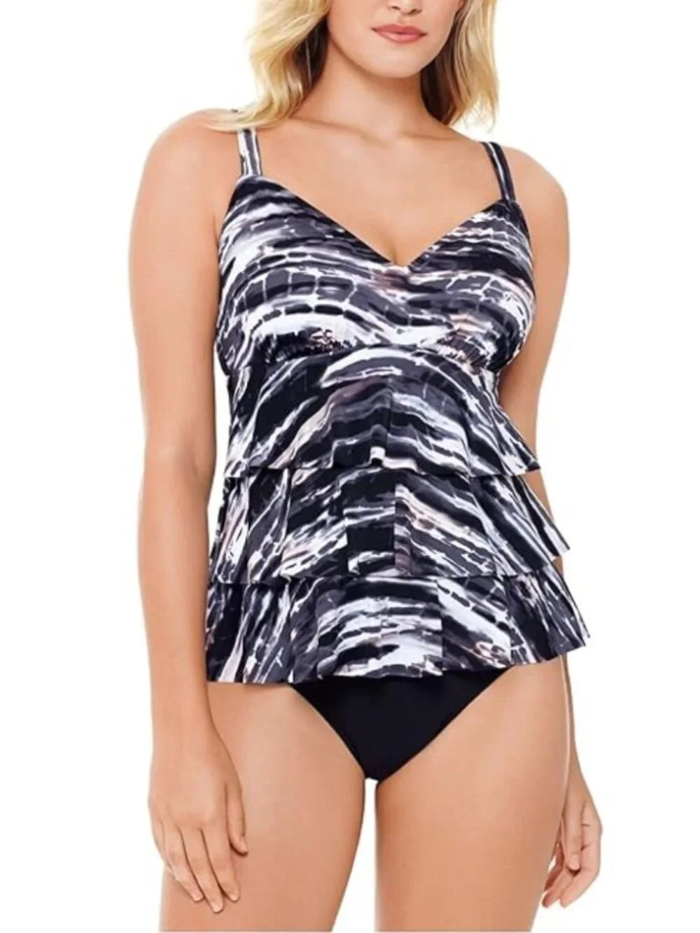 Swim Solutions Tiered Tummy-Control One-Piece Swimsuit Coastal Plates Sz 10 NWT - Picture 3 of 10